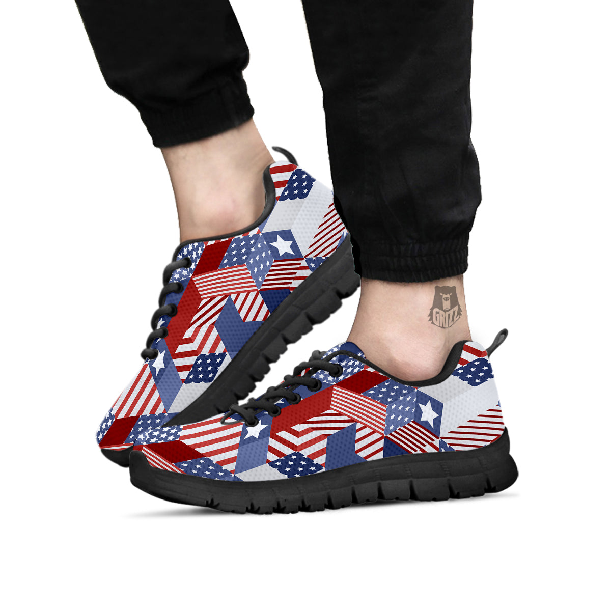 Patchwork American Patriotic Print Black Sneaker-grizzshop