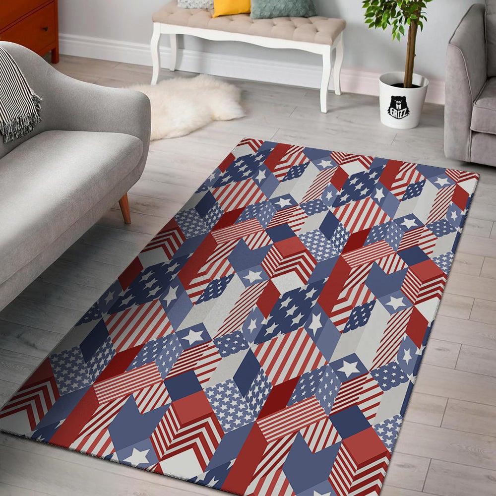 Patchwork American Patriotic Print Floor Mat-grizzshop