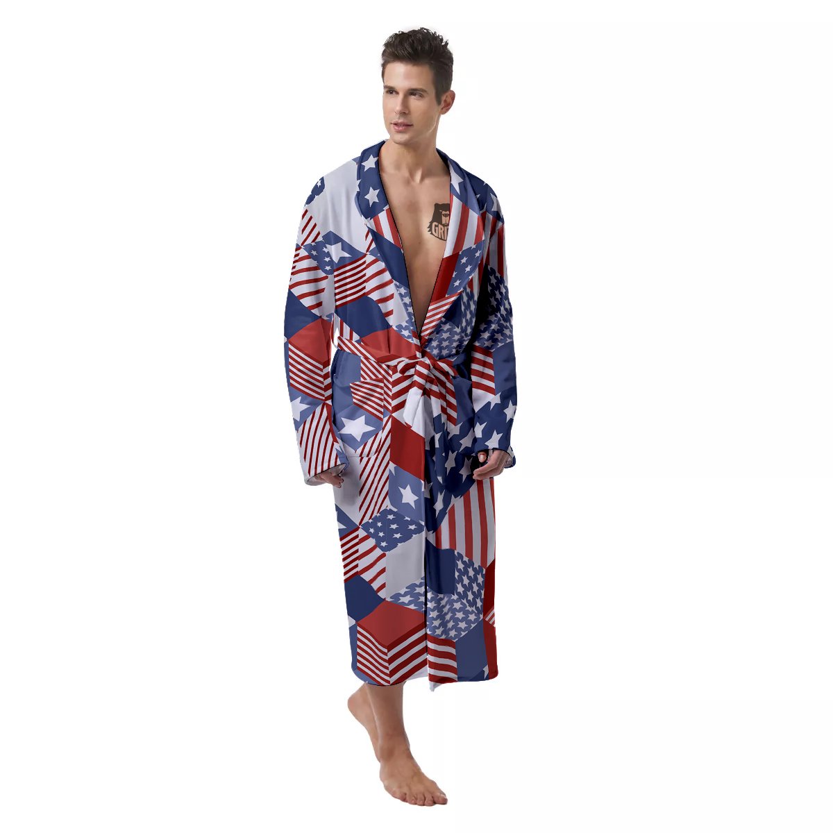 Patchwork American Patriotic Print Men's Robe-grizzshop