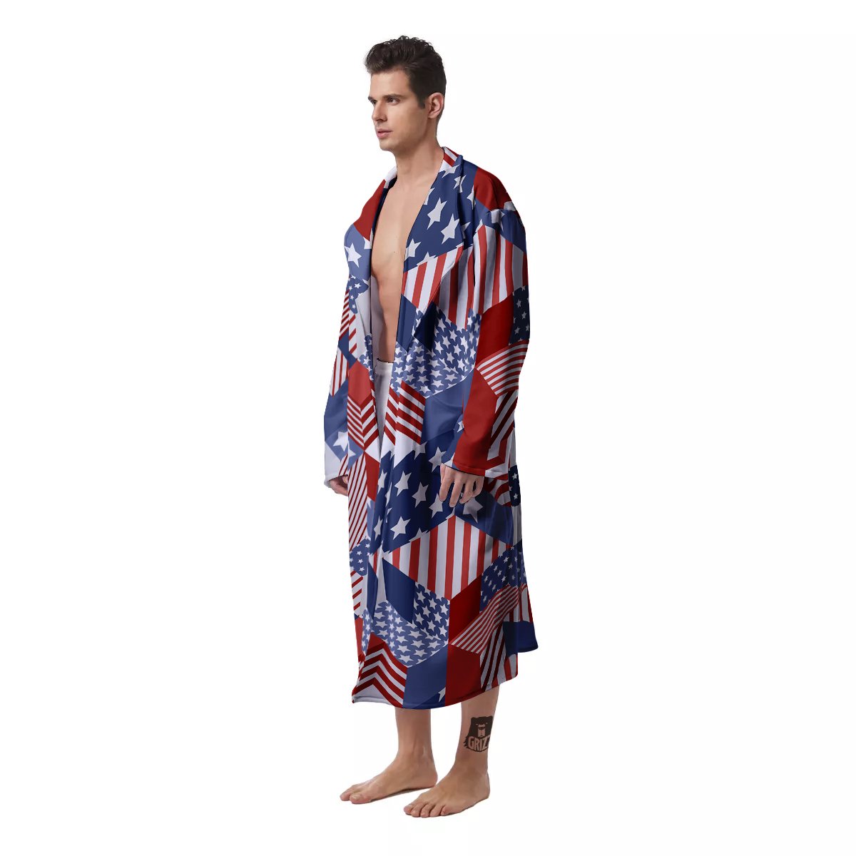 Patchwork American Patriotic Print Men's Robe-grizzshop