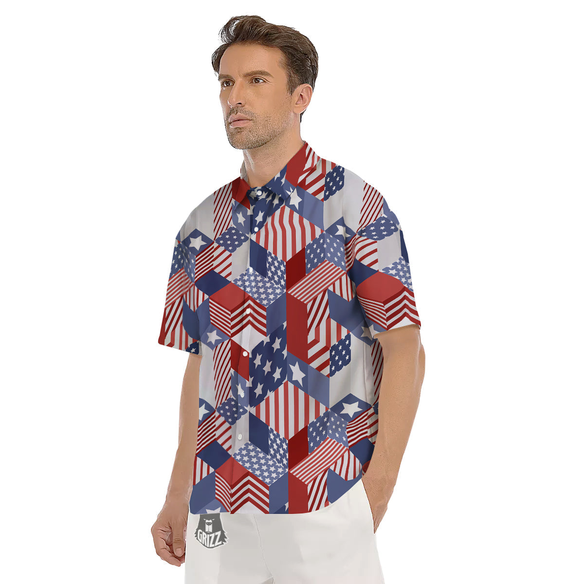 Patchwork American Patriotic Print Men's Short Sleeve Shirts-grizzshop