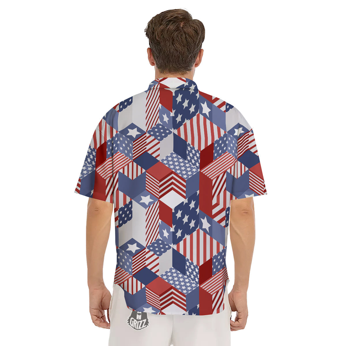 Patchwork American Patriotic Print Men's Short Sleeve Shirts-grizzshop
