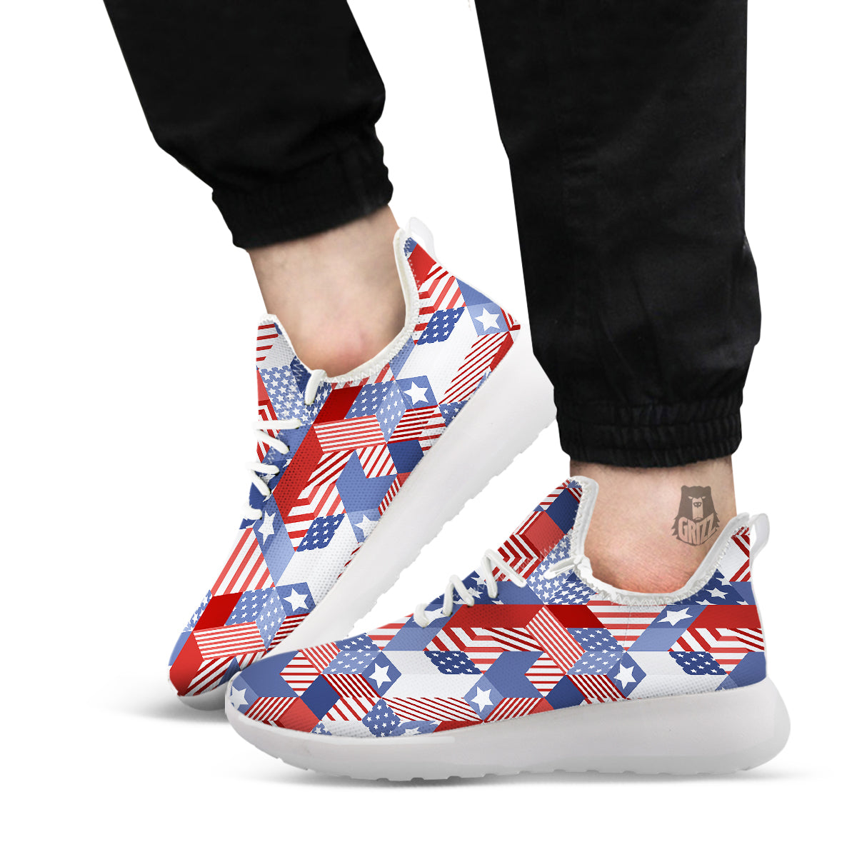 Patchwork American Patriotic Print White Athletic Shoes-grizzshop