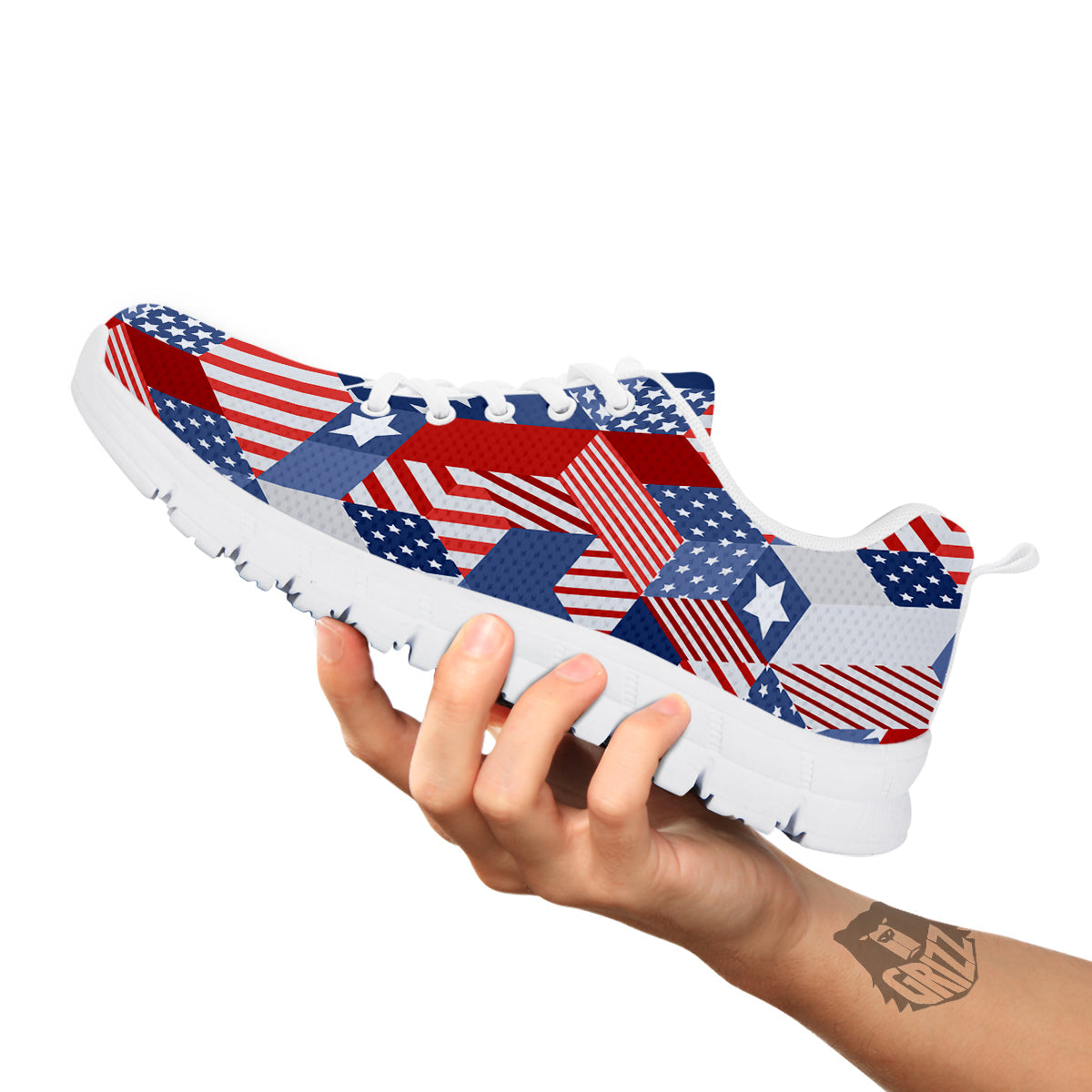 Patchwork American Patriotic Print White Sneaker-grizzshop