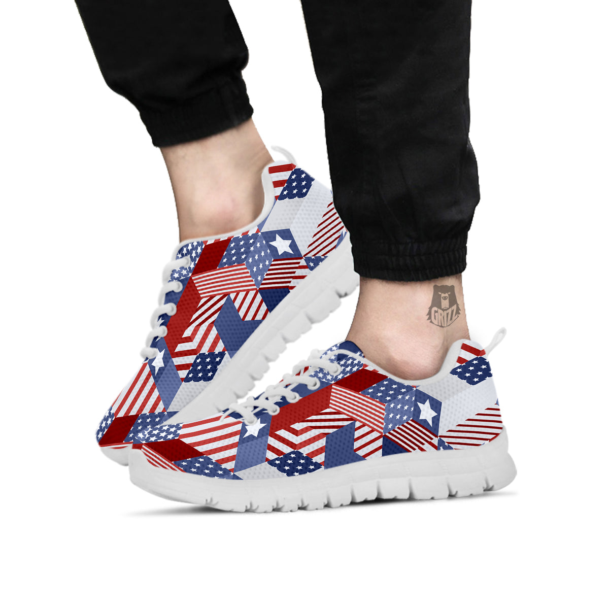 Patchwork American Patriotic Print White Sneaker-grizzshop