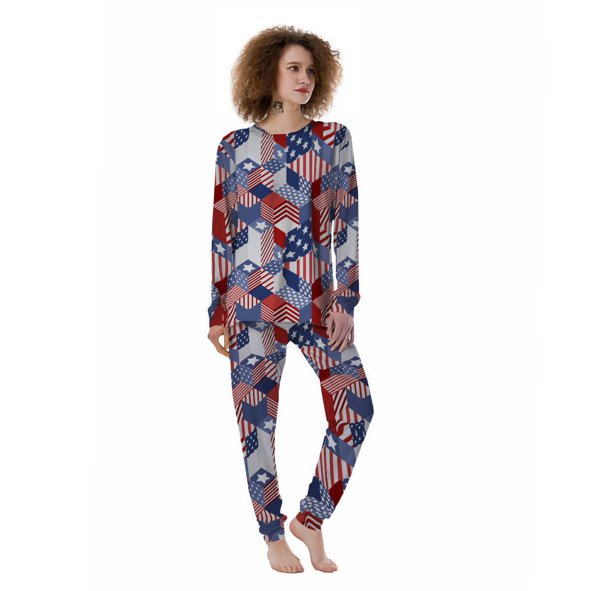 Patchwork American Patriotic Print Women's Pajamas-grizzshop