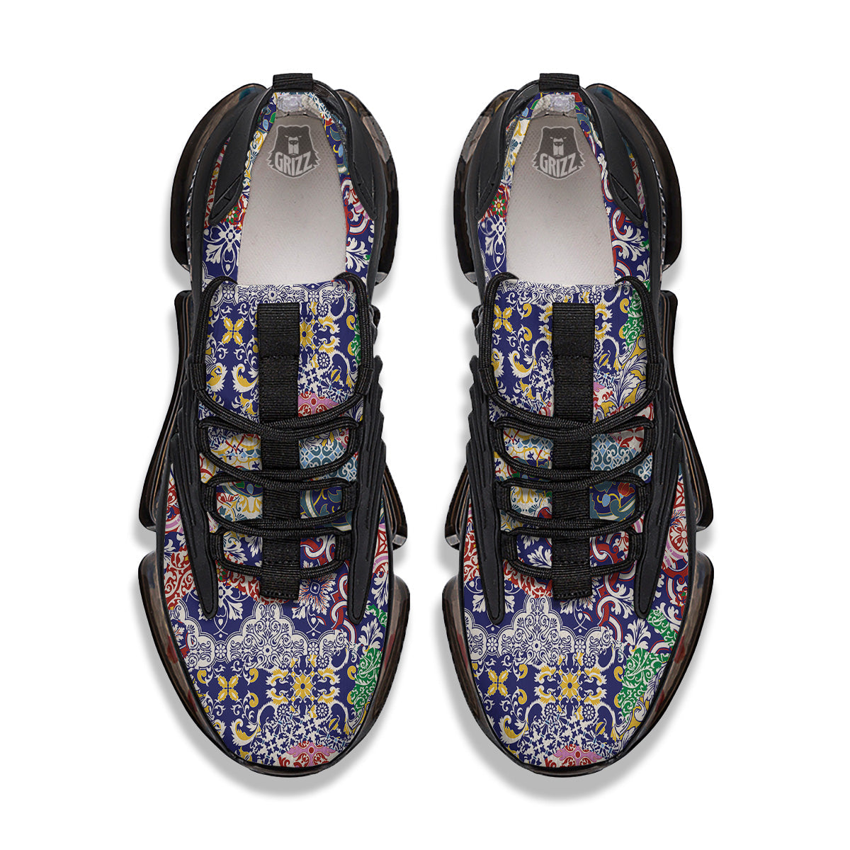 Patchwork Azulejos Tiles Print Pattern Black Gym Shoes-grizzshop