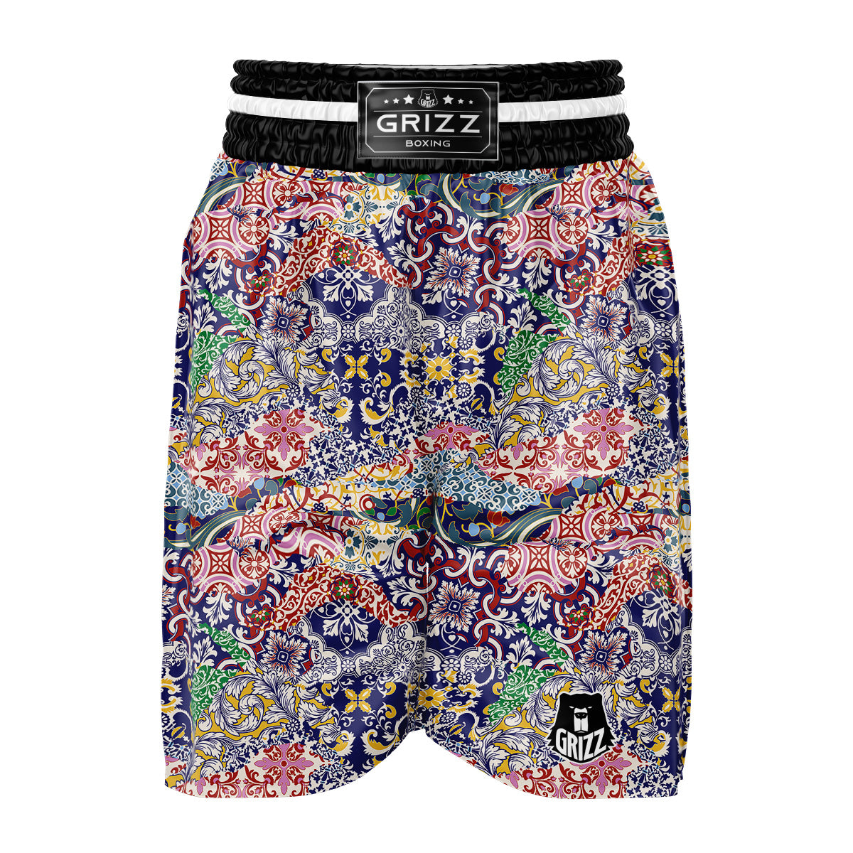 Patchwork Azulejos Tiles Print Pattern Boxing Shorts-grizzshop