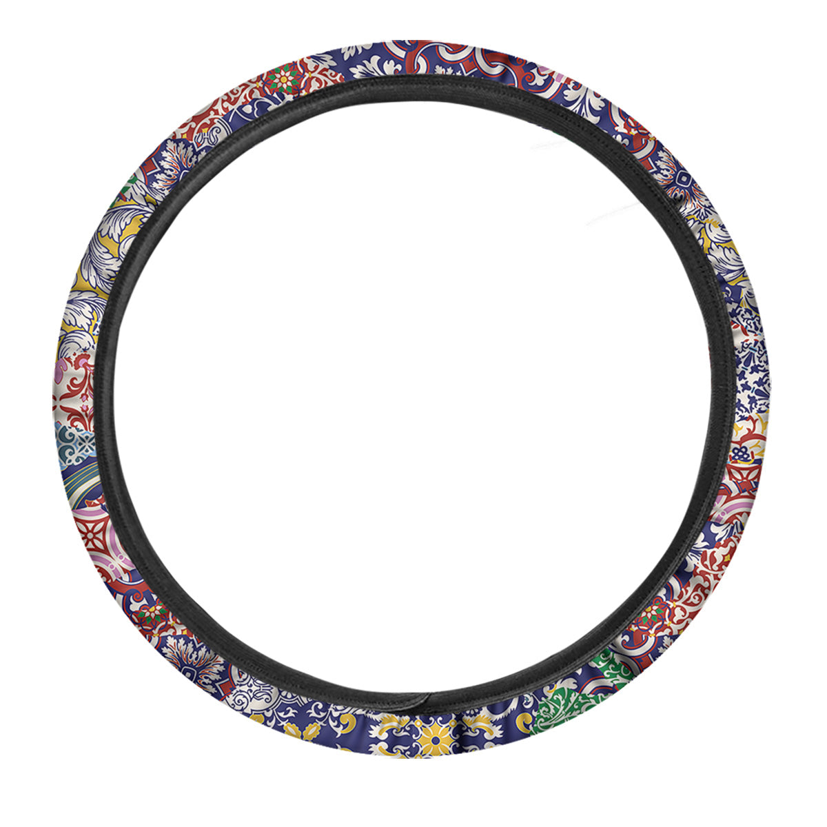 Patchwork Azulejos Tiles Print Pattern Car Steering Wheel Cover-grizzshop