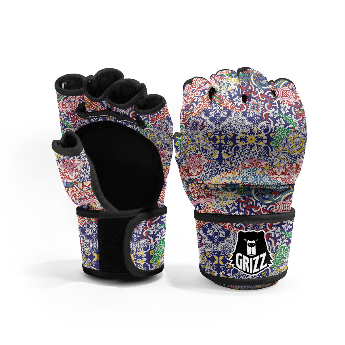 Patchwork Azulejos Tiles Print Pattern MMA Gloves-grizzshop