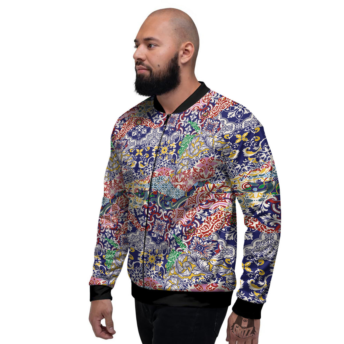 Patchwork Azulejos Tiles Print Pattern Men's Bomber Jacket-grizzshop