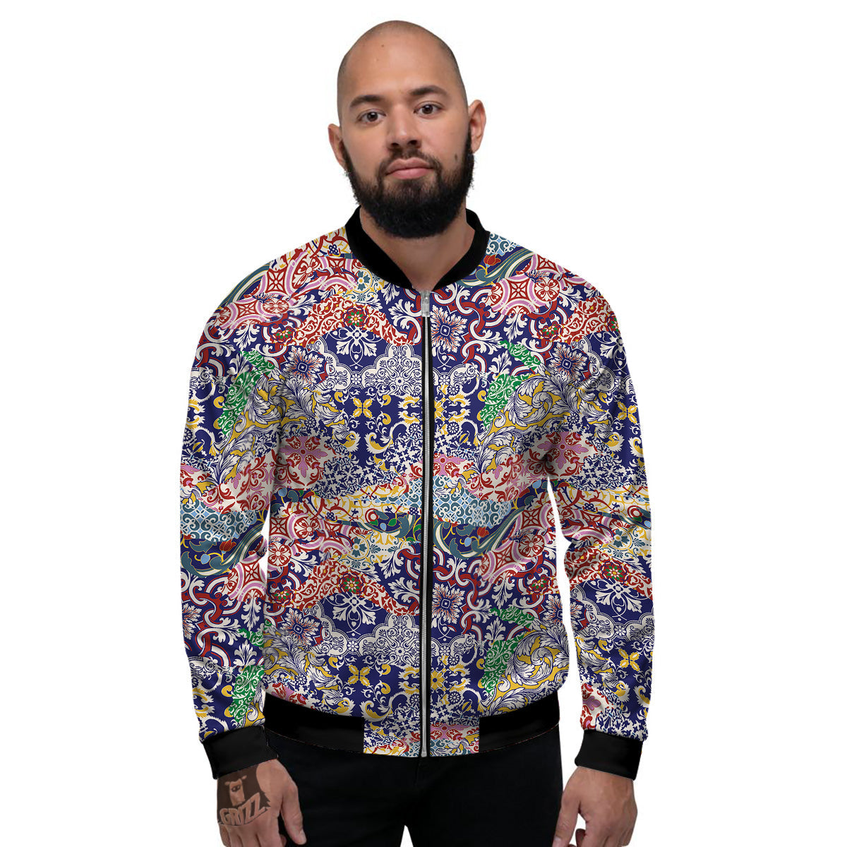 Patchwork Azulejos Tiles Print Pattern Men's Bomber Jacket-grizzshop