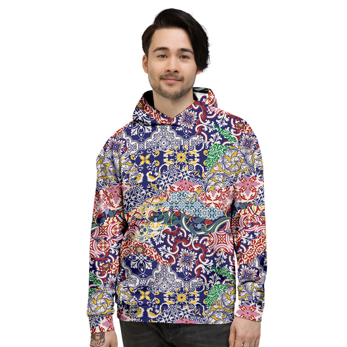 Patchwork Azulejos Tiles Print Pattern Men's Hoodie-grizzshop