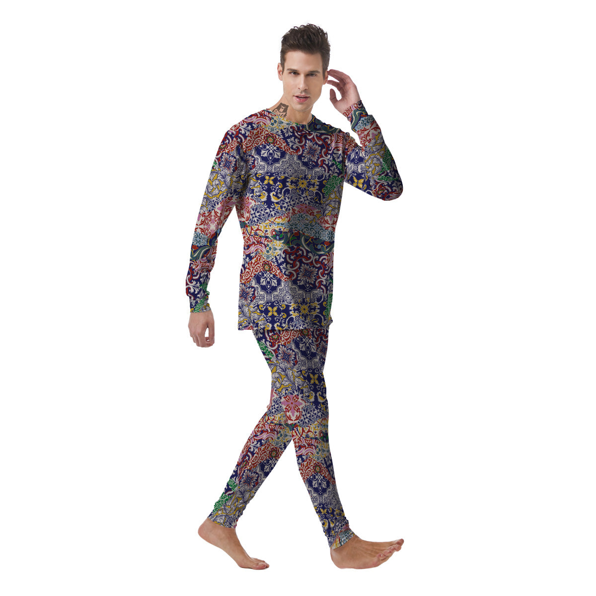 Patchwork Azulejos Tiles Print Pattern Men's Pajamas-grizzshop