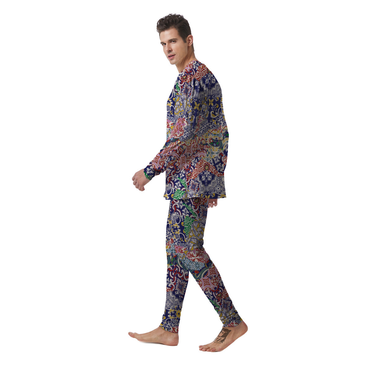 Patchwork Azulejos Tiles Print Pattern Men's Pajamas-grizzshop