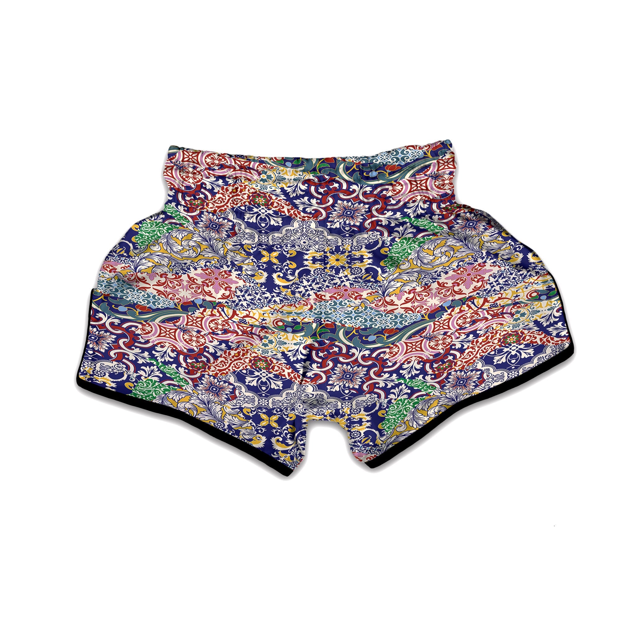 Patchwork Azulejos Tiles Print Pattern Muay Thai Boxing Shorts-grizzshop