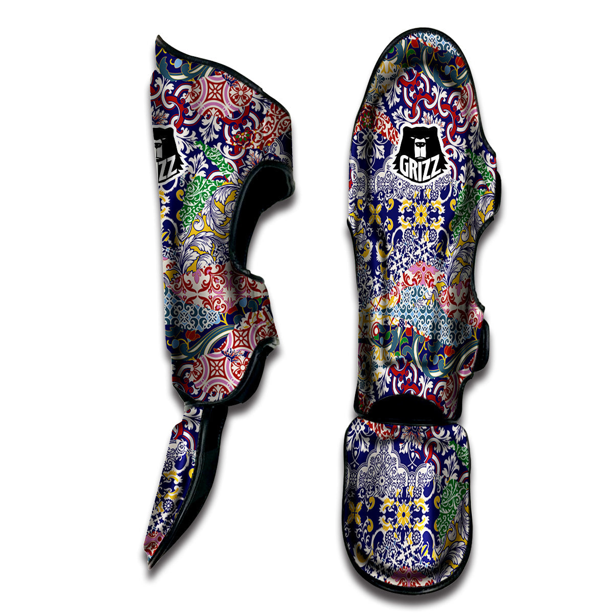 Patchwork Azulejos Tiles Print Pattern Muay Thai Shin Guards-grizzshop