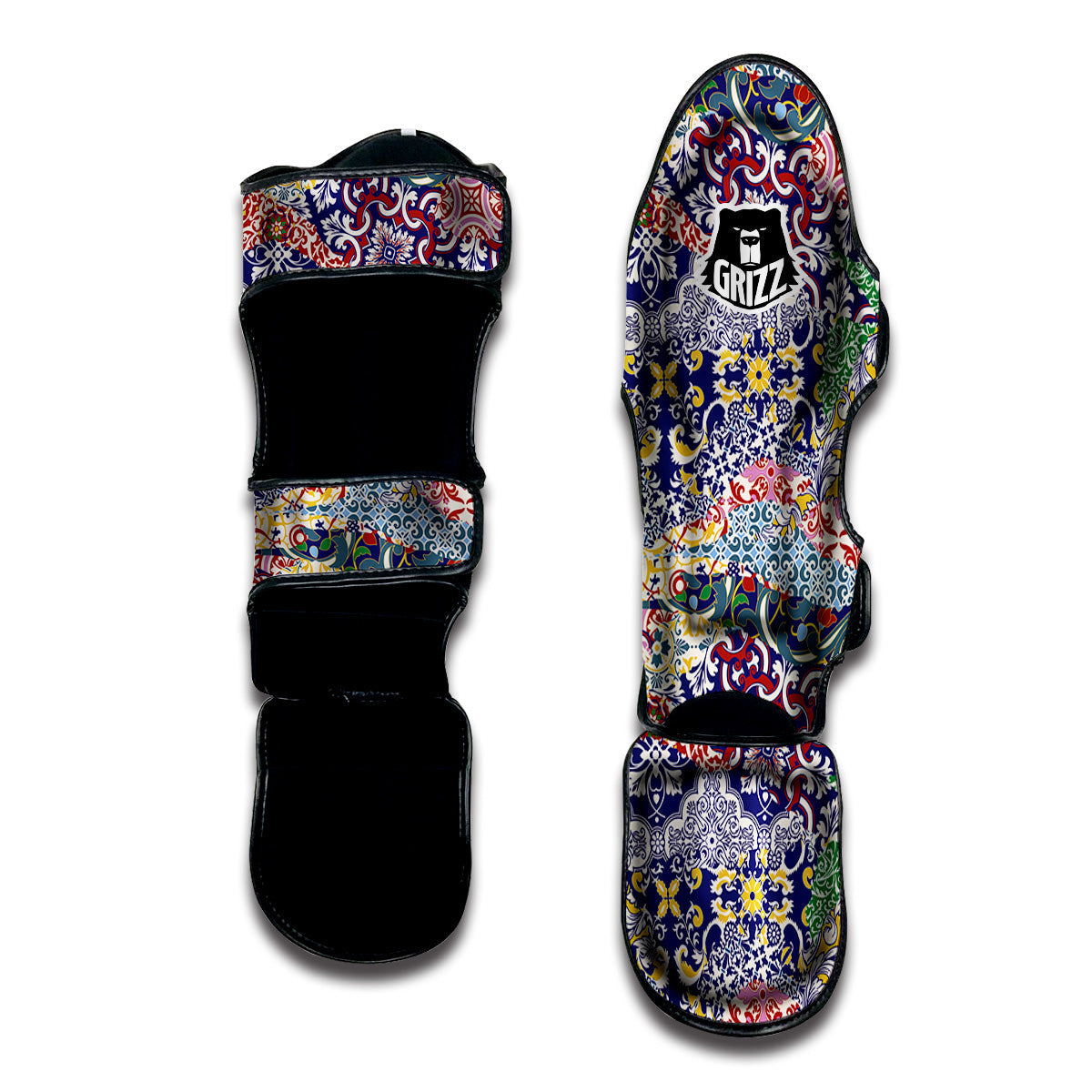 Patchwork Azulejos Tiles Print Pattern Muay Thai Shin Guards-grizzshop