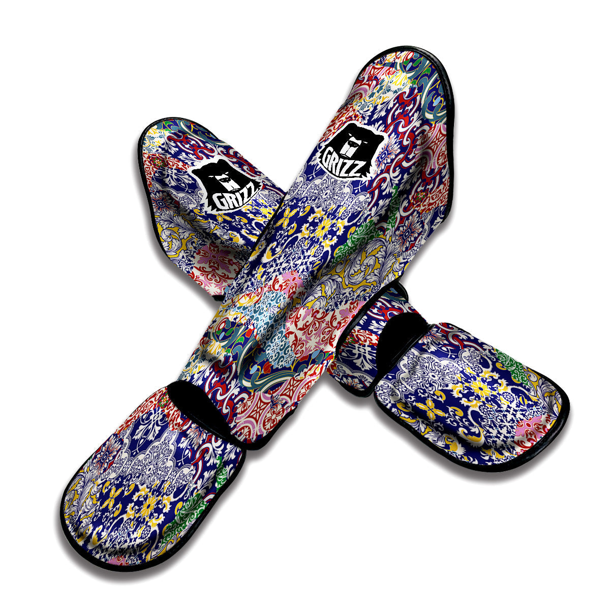 Patchwork Azulejos Tiles Print Pattern Muay Thai Shin Guards-grizzshop