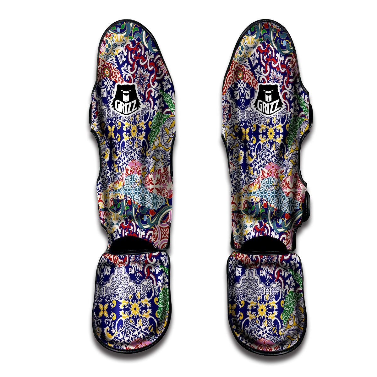 Patchwork Azulejos Tiles Print Pattern Muay Thai Shin Guards-grizzshop