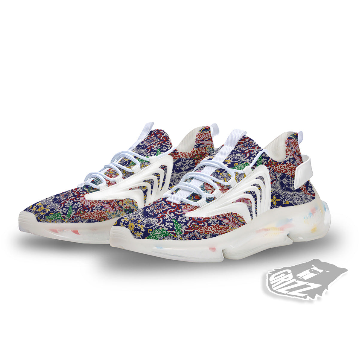 Patchwork Azulejos Tiles Print Pattern White Gym Shoes-grizzshop