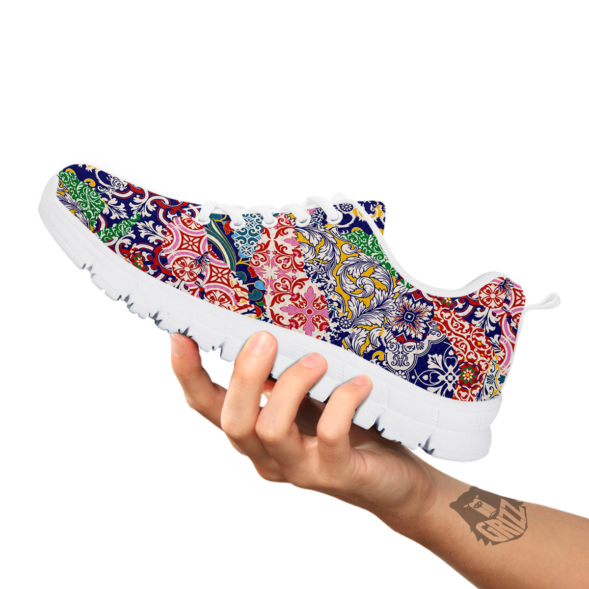 Patchwork Azulejos Tiles Print Pattern White Sneaker-grizzshop