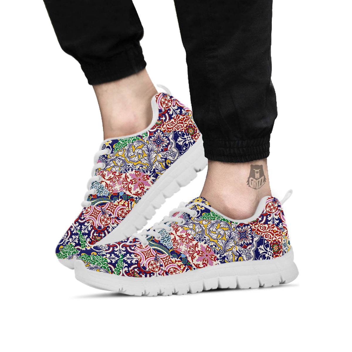 Patchwork Azulejos Tiles Print Pattern White Sneaker-grizzshop