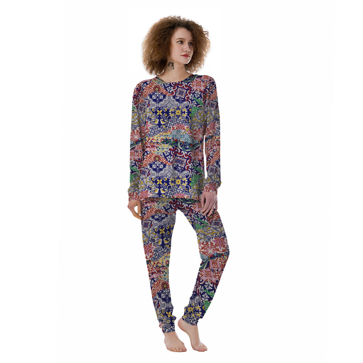 Patchwork Azulejos Tiles Print Pattern Women's Pajamas-grizzshop
