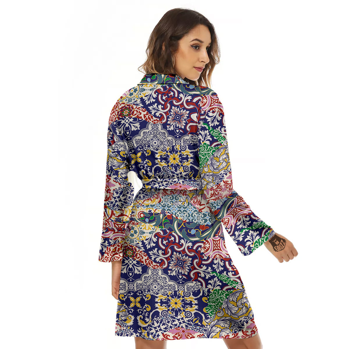 Patchwork Azulejos Tiles Print Pattern Women's Robe-grizzshop