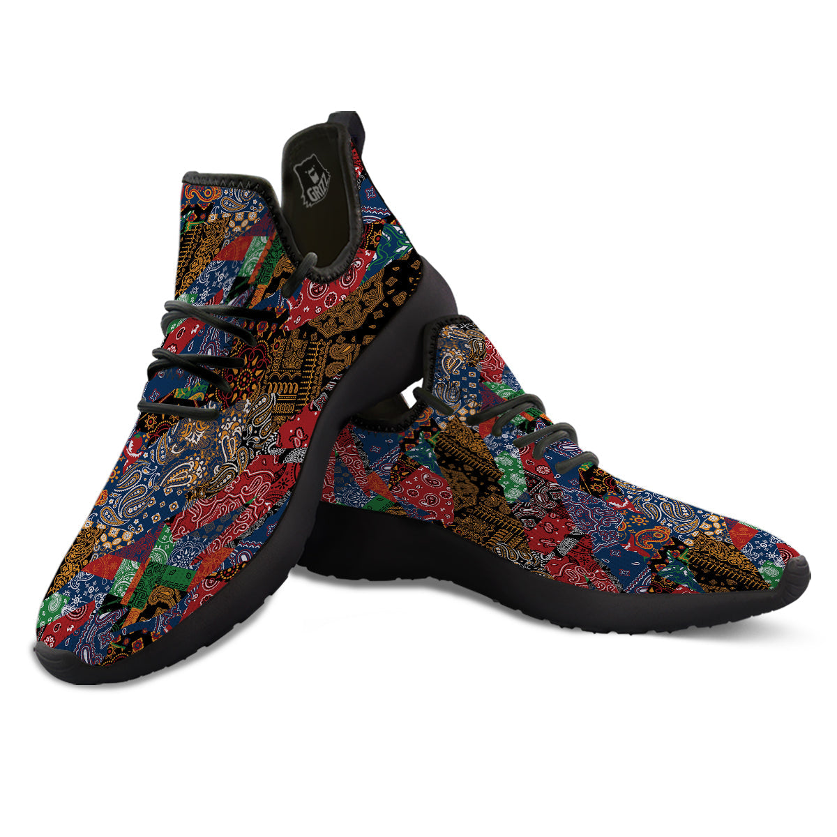 Patchwork Bandanna Print Pattern Black Athletic Shoes-grizzshop