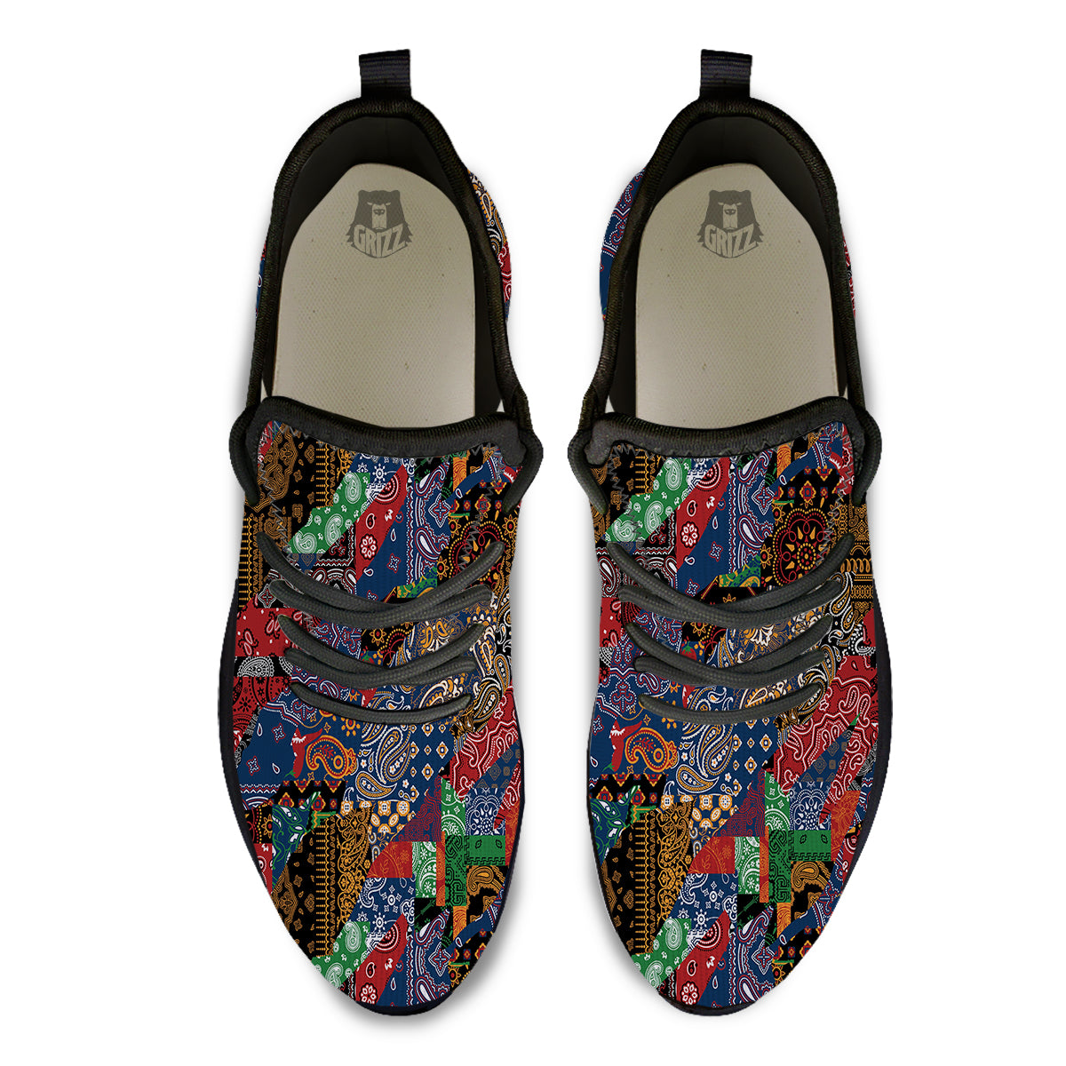 Patchwork Bandanna Print Pattern Black Athletic Shoes-grizzshop
