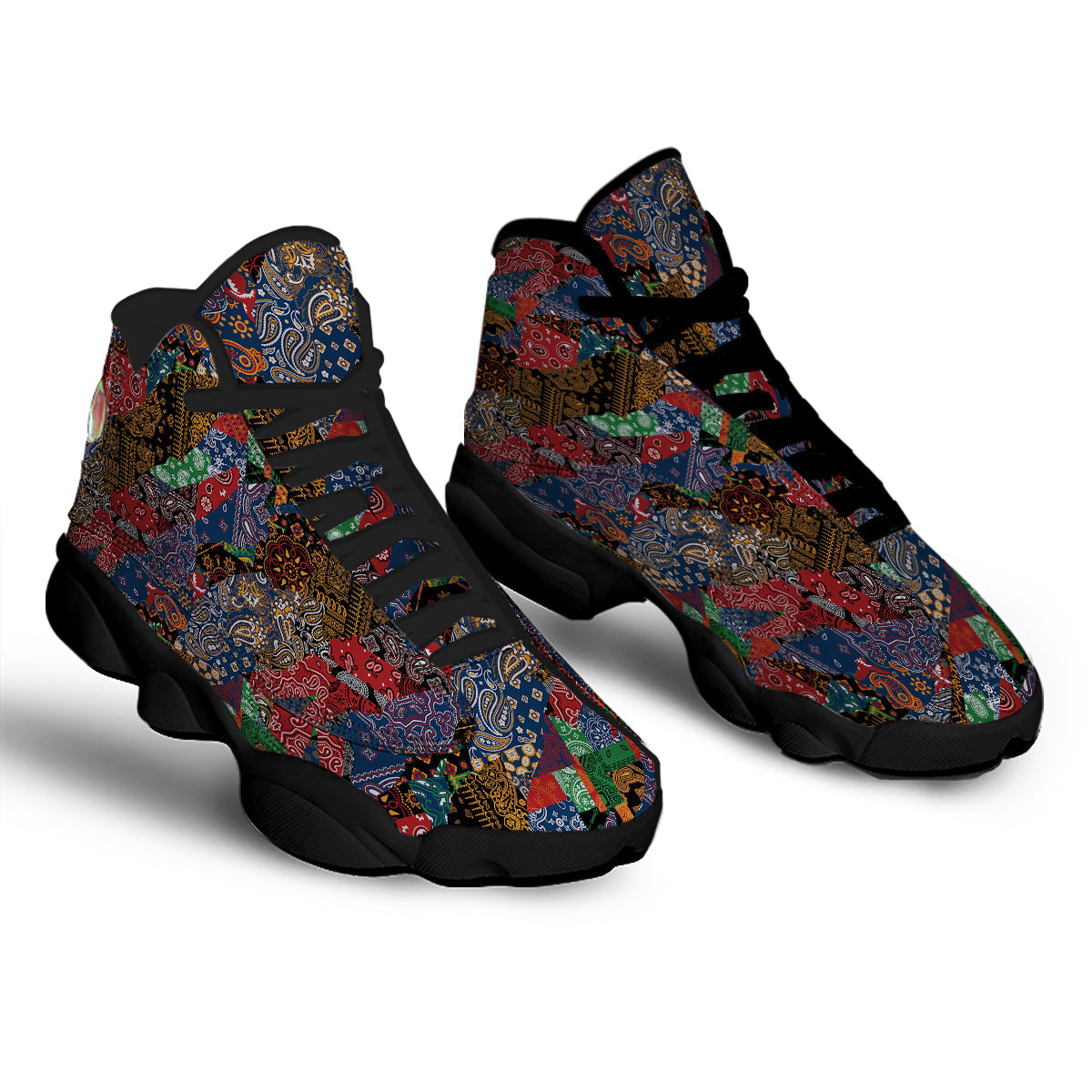 Patchwork Bandanna Print Pattern Black Basketball Shoes-grizzshop