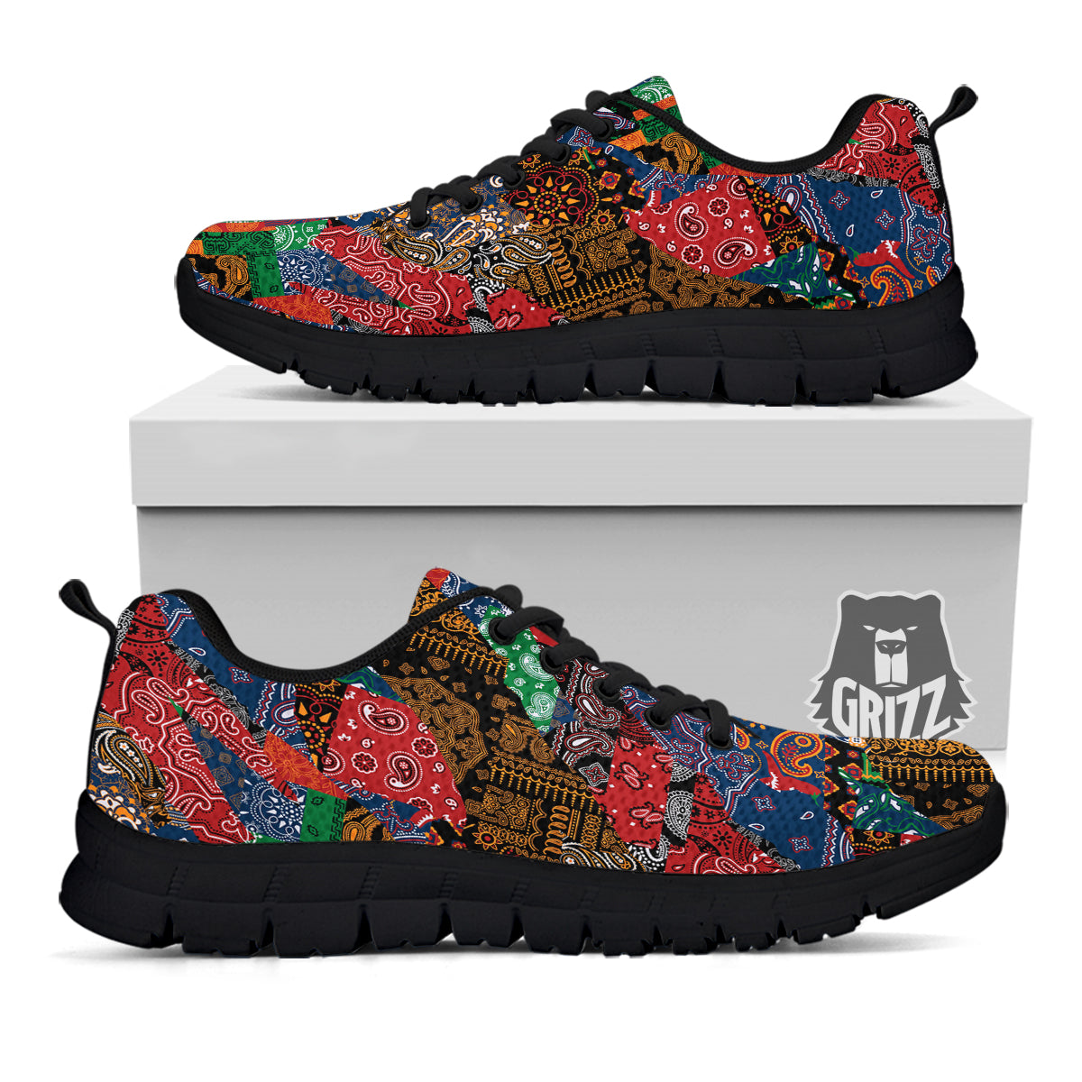 Patchwork Bandanna Print Pattern Black Sneaker-grizzshop
