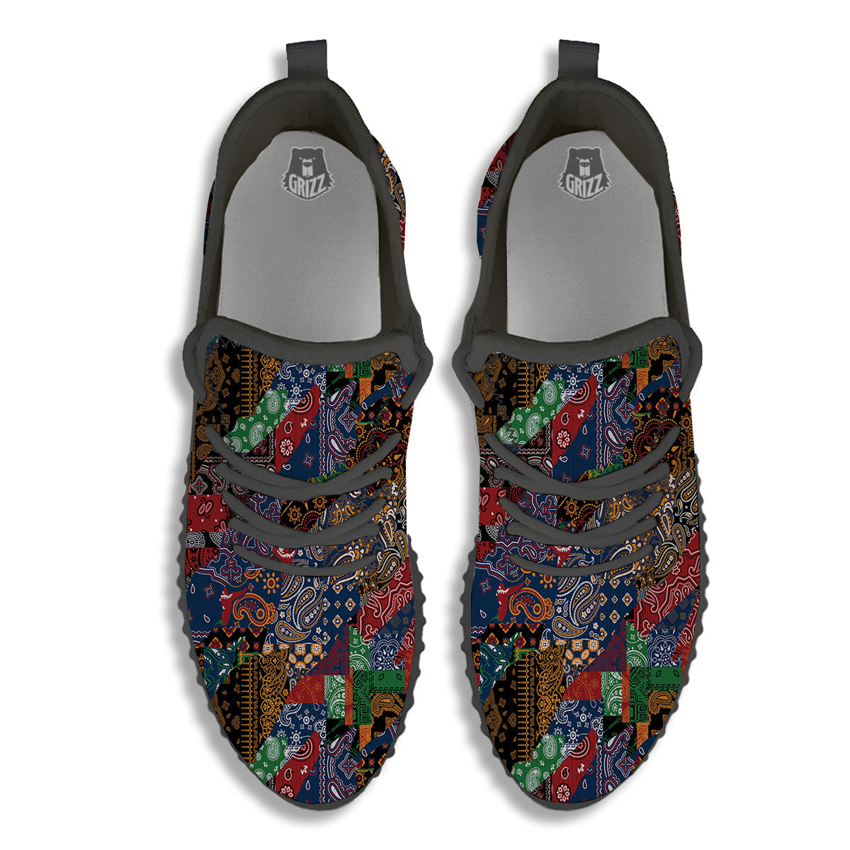 Patchwork Bandanna Print Pattern Black Walking Shoes-grizzshop