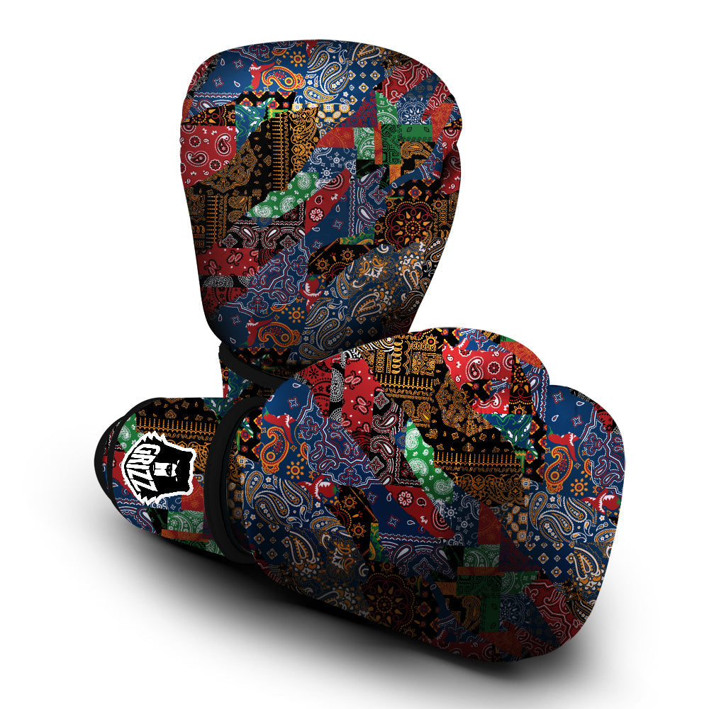 Patchwork Bandanna Print Pattern Boxing Gloves-grizzshop