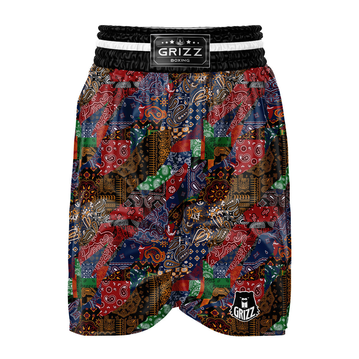 Patchwork Bandanna Print Pattern Boxing Shorts-grizzshop
