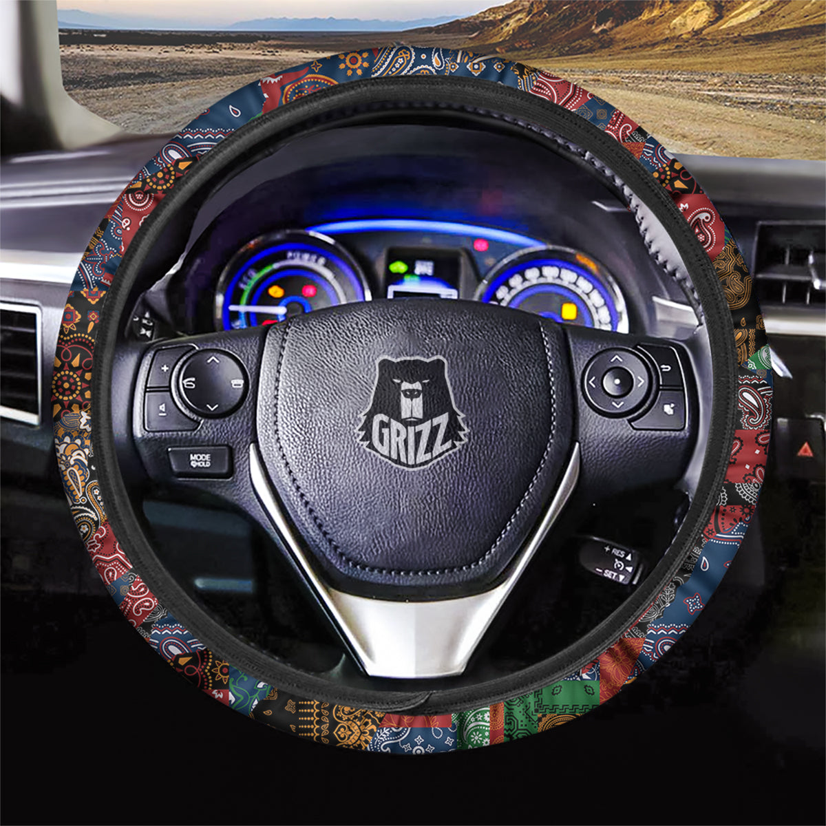 Patchwork Bandanna Print Pattern Car Steering Wheel Cover-grizzshop