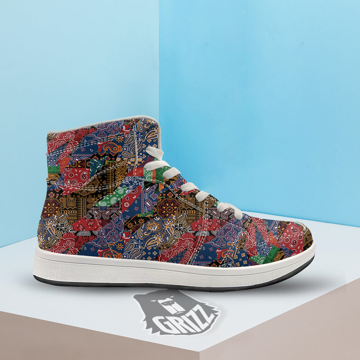 Patchwork Bandanna Print Pattern High Top Sneakers-grizzshop