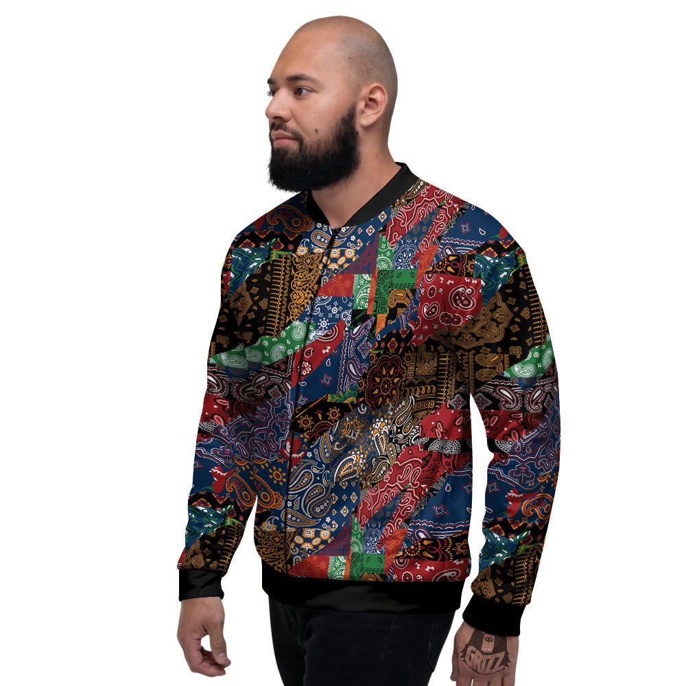 Patchwork Bandanna Print Pattern Men's Bomber Jacket-grizzshop