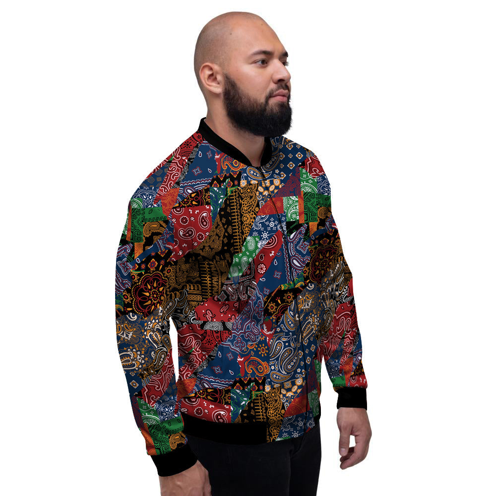 Patchwork Bandanna Print Pattern Men's Bomber Jacket-grizzshop