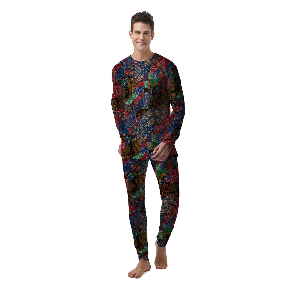 Patchwork Bandanna Print Pattern Men's Pajamas-grizzshop