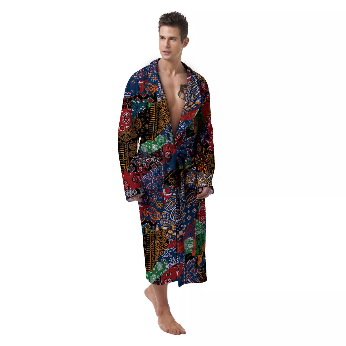 Patchwork Bandanna Print Pattern Men's Robe-grizzshop