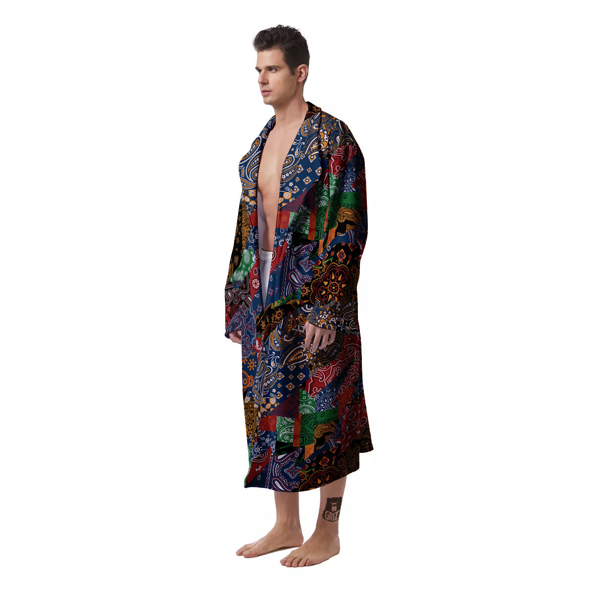 Patchwork Bandanna Print Pattern Men's Robe-grizzshop