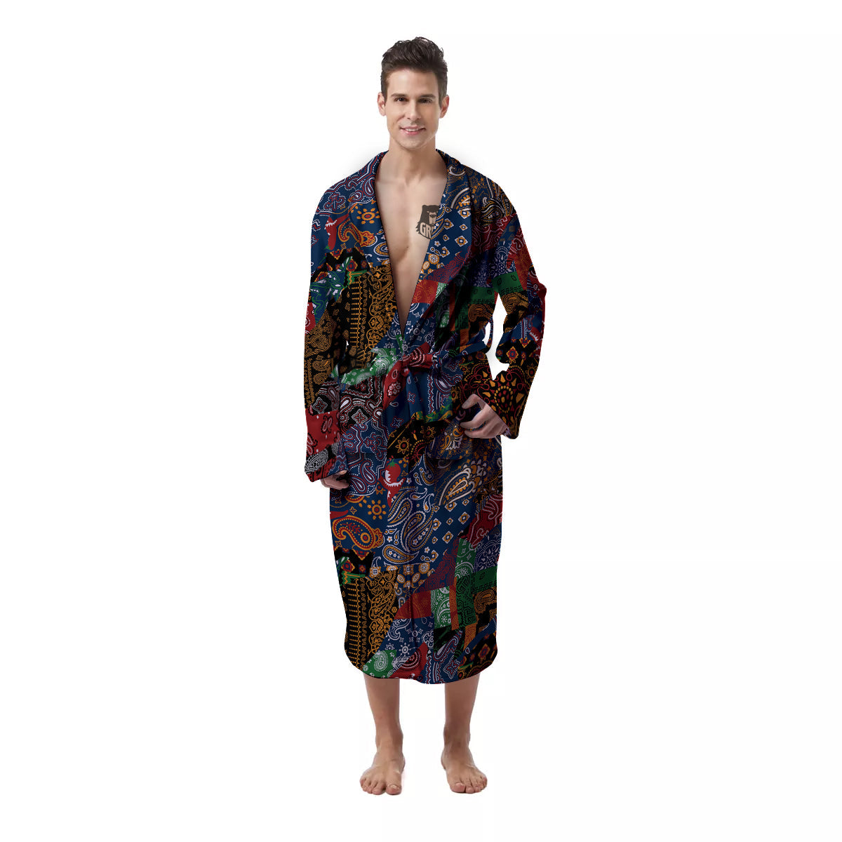 Patchwork Bandanna Print Pattern Men's Robe-grizzshop