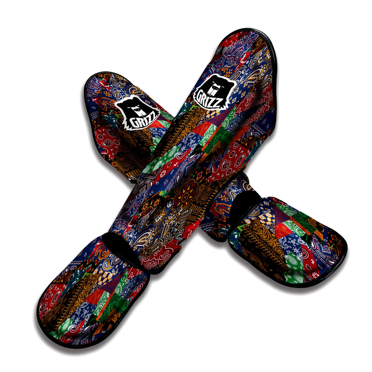 Patchwork Bandanna Print Pattern Muay Thai Shin Guards-grizzshop