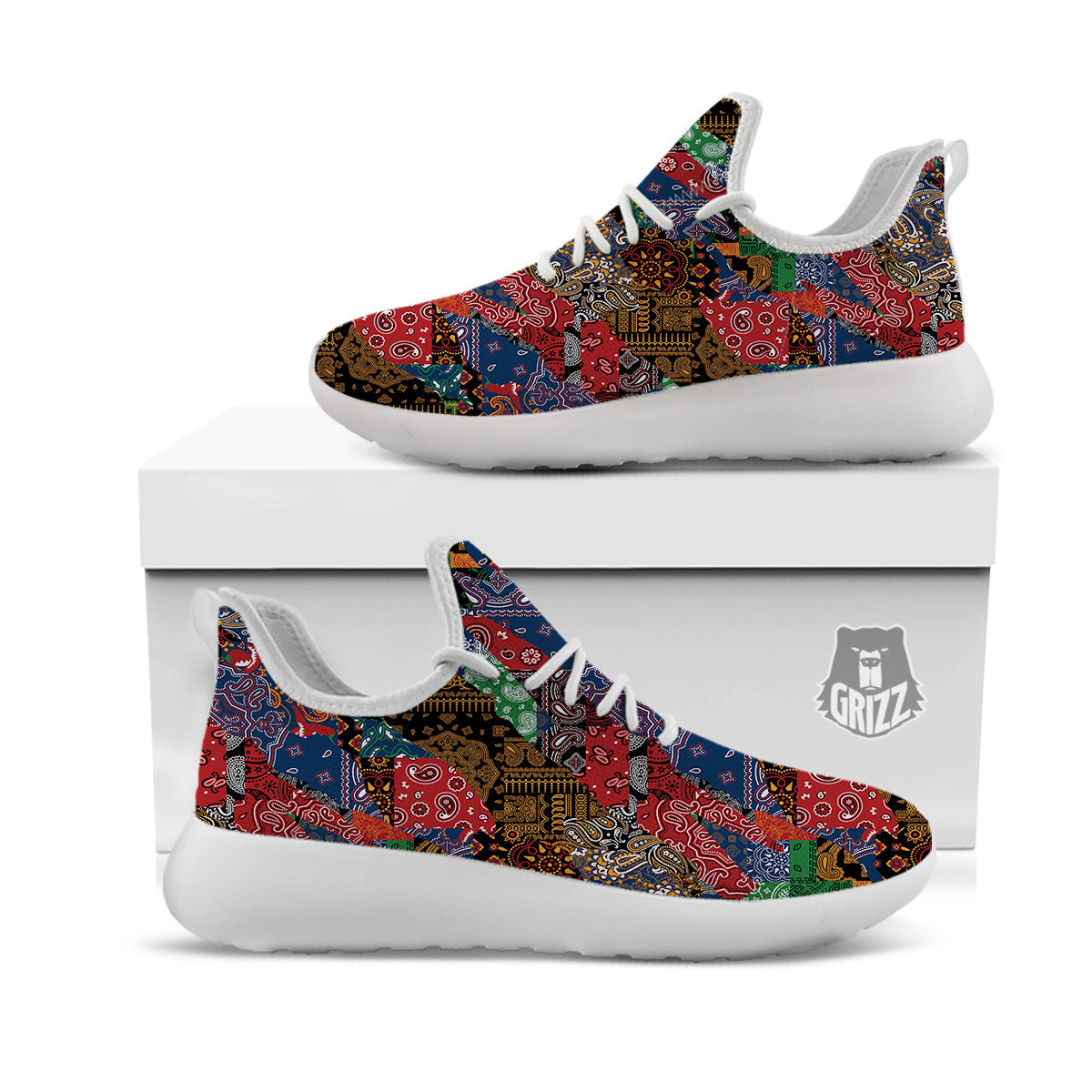 Patchwork Bandanna Print Pattern White Athletic Shoes-grizzshop