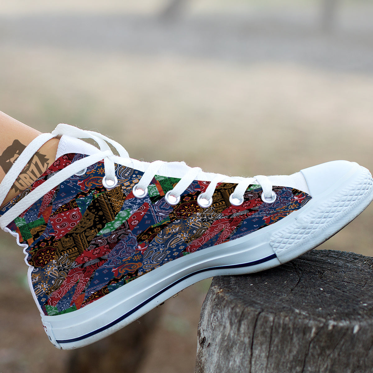 Patchwork Bandanna Print Pattern White High Top Shoes-grizzshop