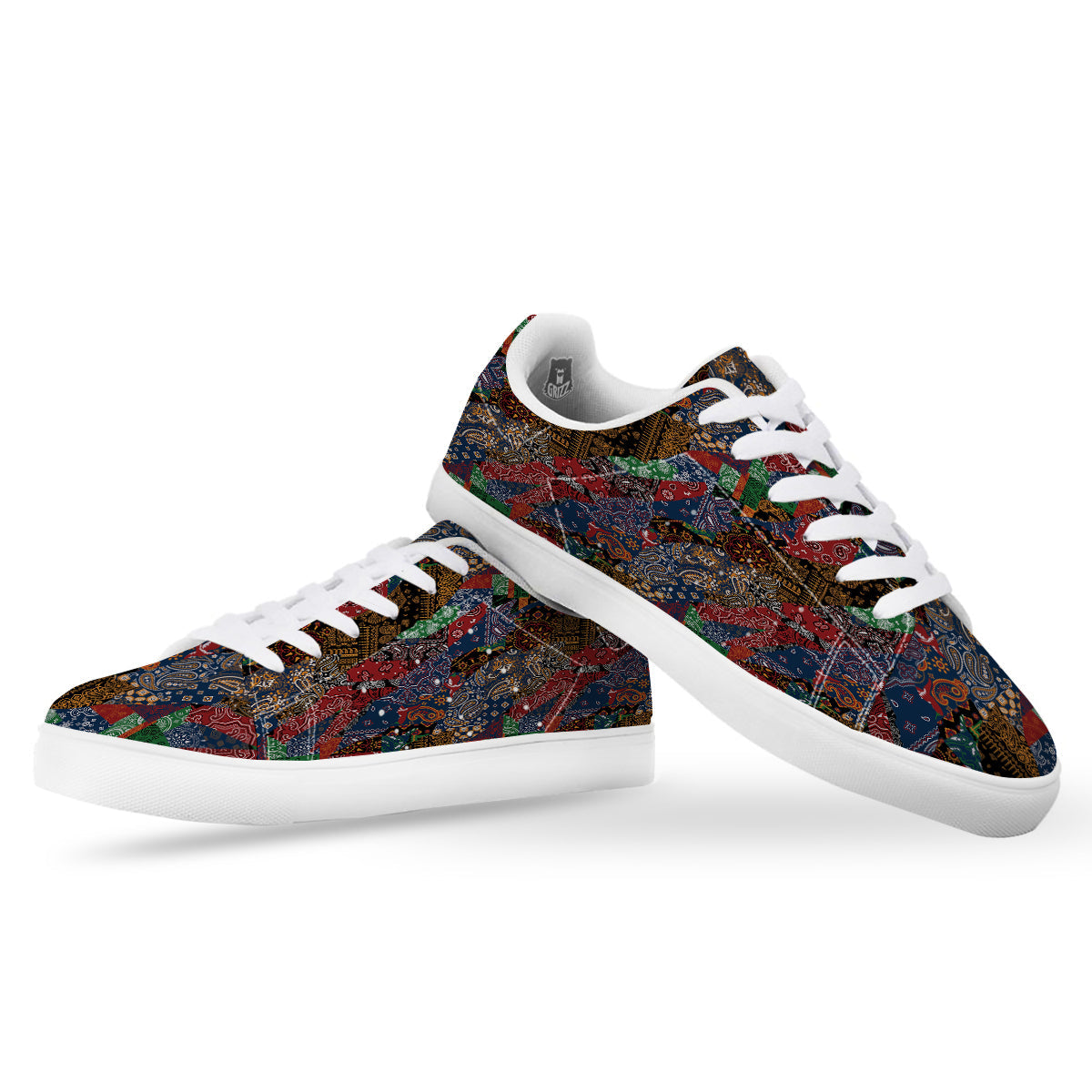Patchwork Bandanna Print Pattern White Low Top Sneakers-grizzshop