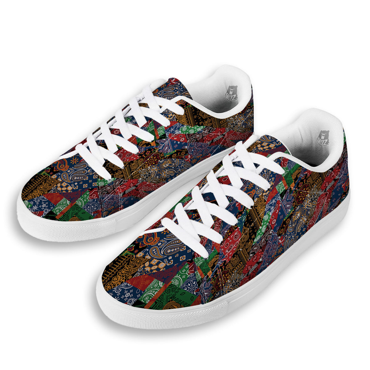 Patchwork Bandanna Print Pattern White Low Top Sneakers-grizzshop