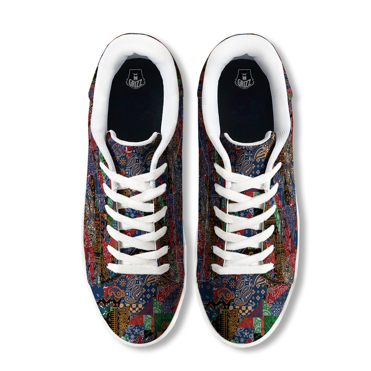 Patchwork Bandanna Print Pattern White Low Top Sneakers-grizzshop